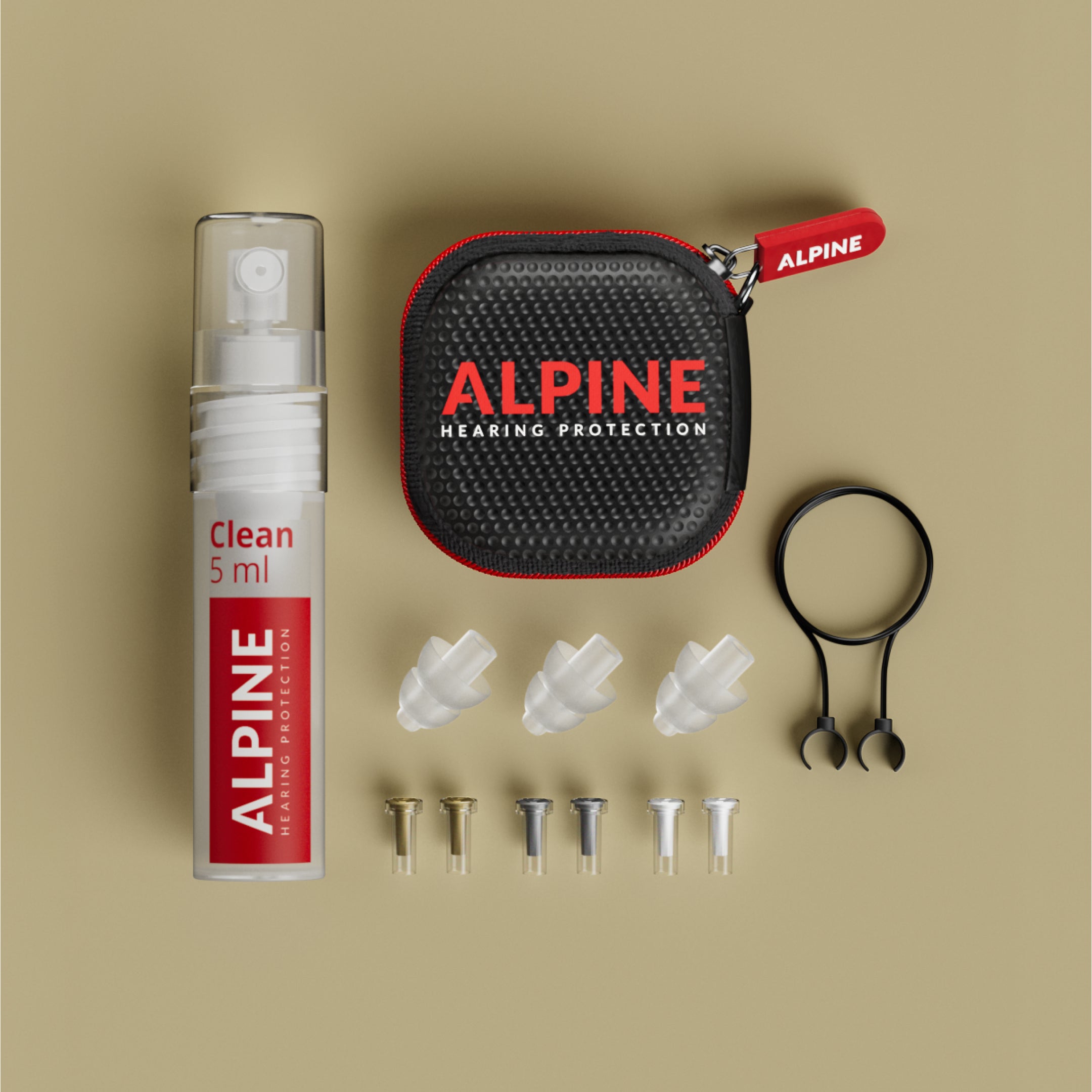 Alpine MusicSafe Pro Transparent kit with earplugs, three pairs of filters, carry case, cleaning spray and cord