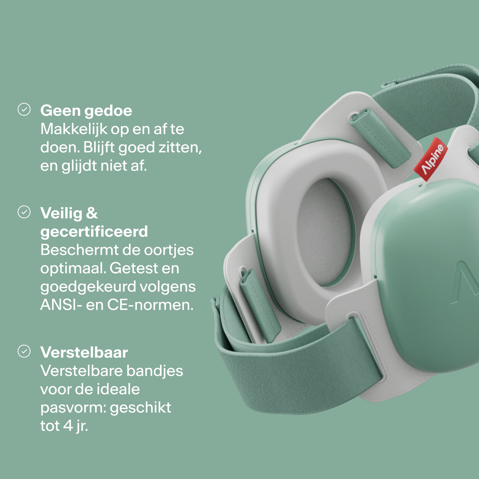 Render Alpine Muffy Baby in sage green met drie USPs: kindvriendelijk, bescherming en verstelbaar #color_sage-green