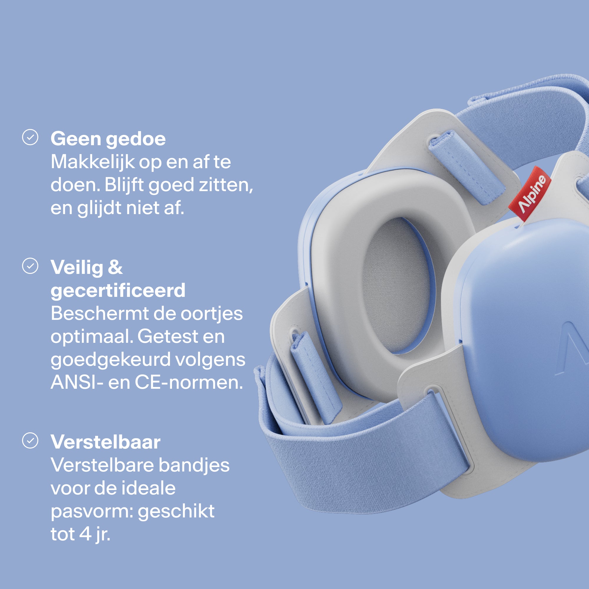 Render Alpine Muffy Baby in sky blue met drie USPs: kindvriendelijk, bescherming en verstelbaar