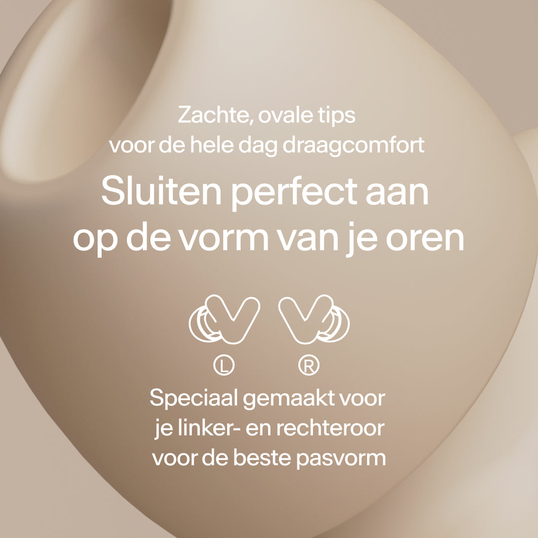 Close-up van perfecte pasvorm Alpine Silence oordoppen – beige