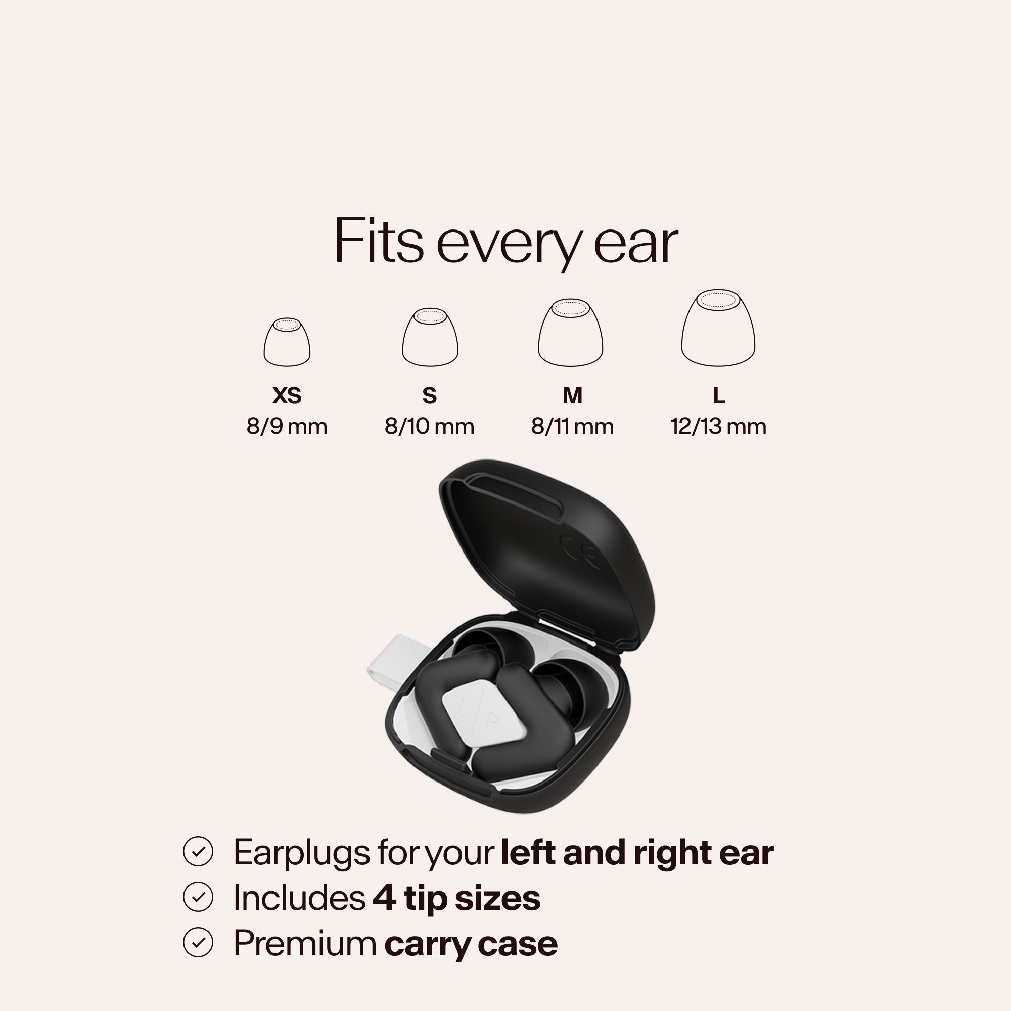 Alpine Silence tips sizes and case - black