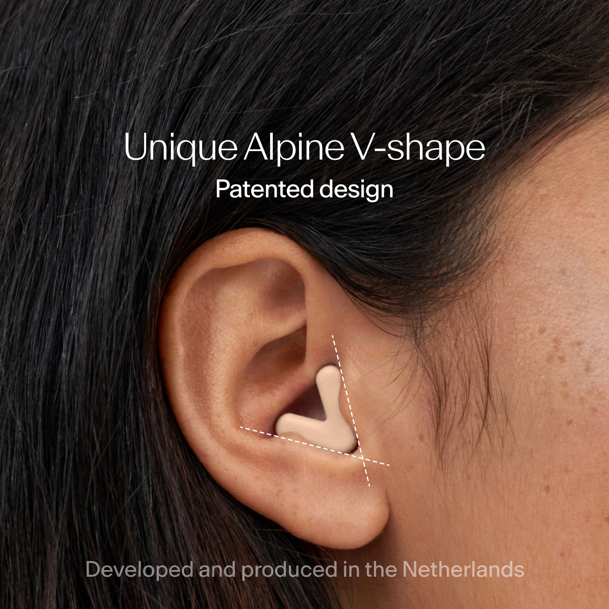 Alpine Silence earplugs with a close/snug fit in the ear – beige