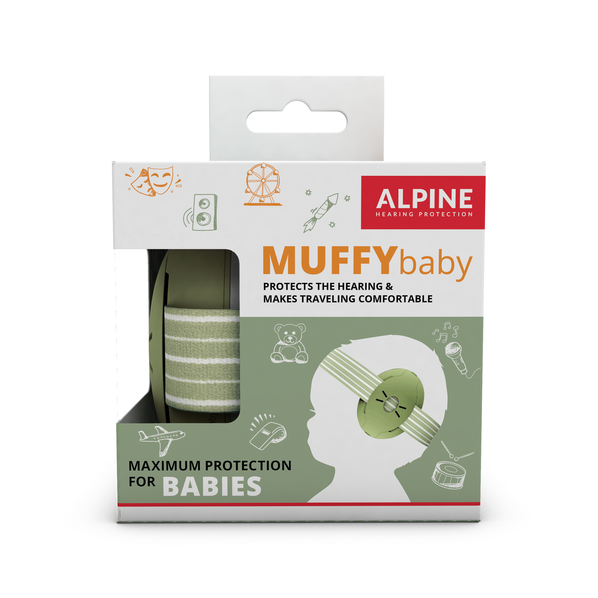 Alpine Muffy Baby oorkappen voor baby's Alpine hearing protection Oordoppen oorkappen beschermen uw oor red dot award   Muffy Baby groen