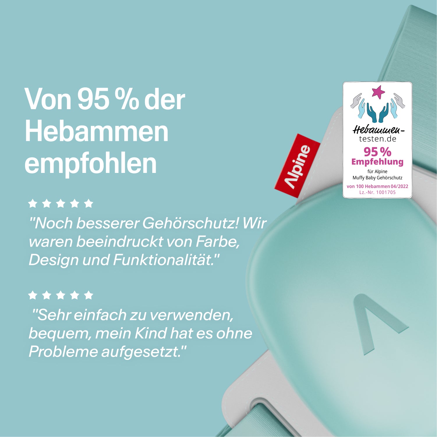 Alpine Muffy fresh aqua Gehörschutz, empfohlen von 95% der Hebammen, mit 5-Sterne-Bewertungen 