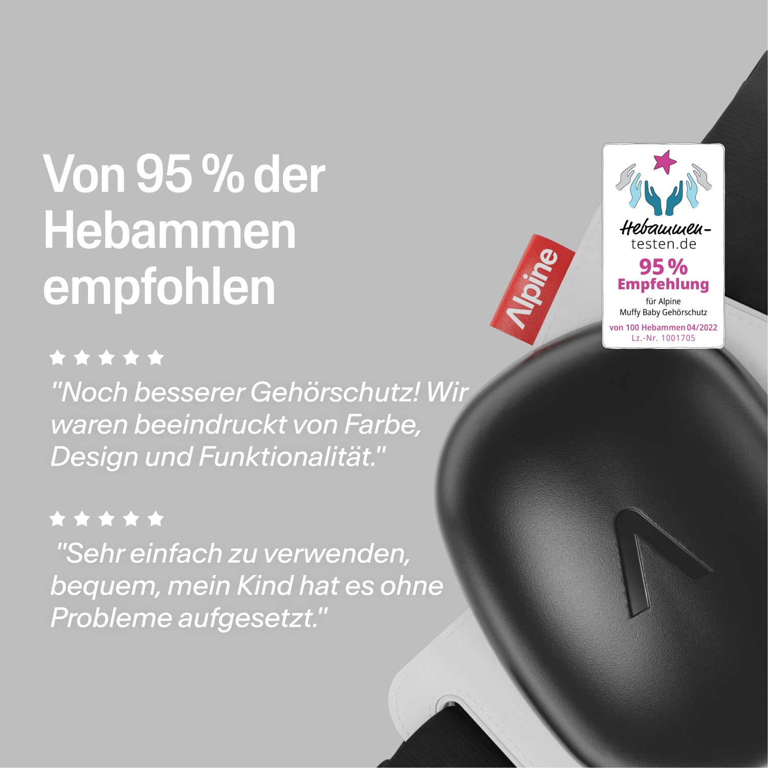Alpine Muffy black Gehörschutz, empfohlen von 95% der Hebammen, mit 5-Sterne-Bewertungen 