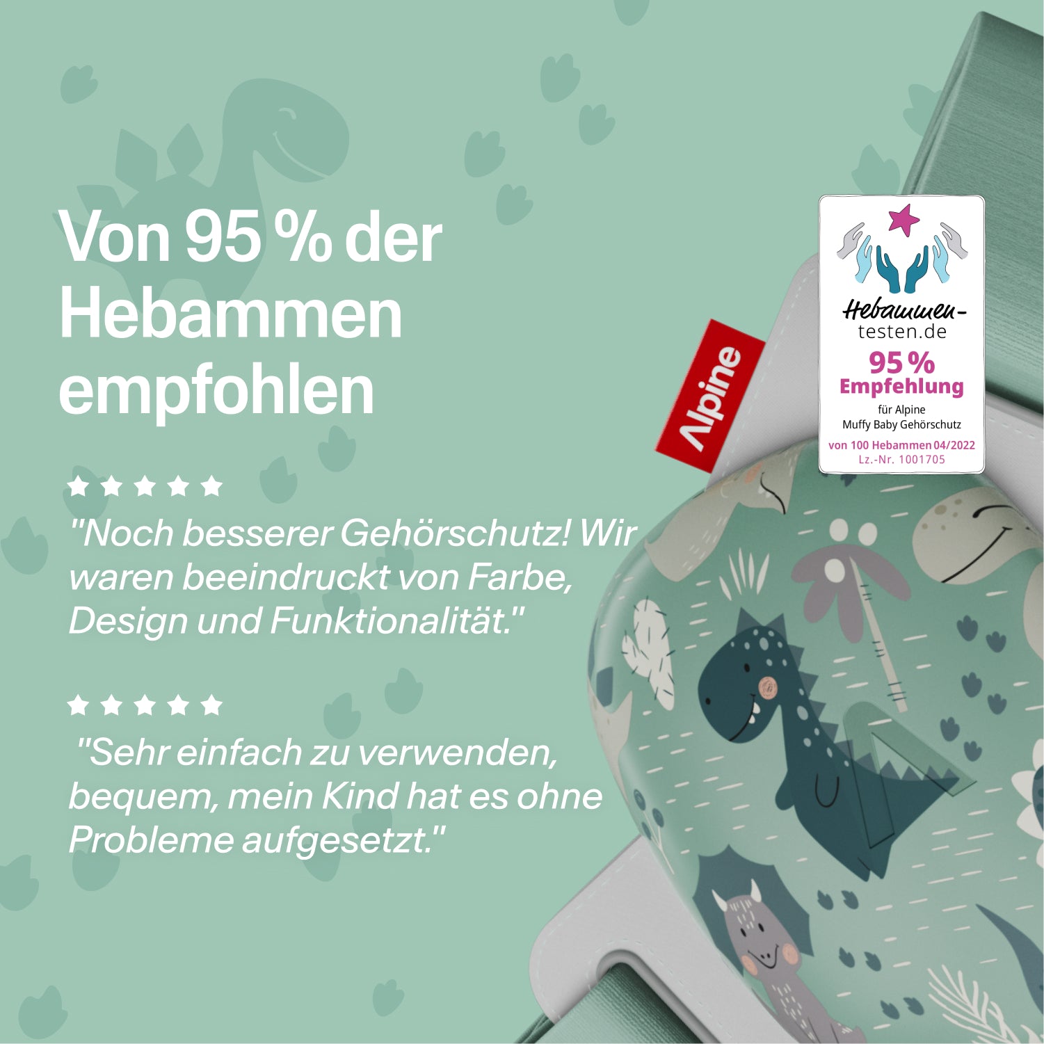 Alpine Muffy dinos Gehörschutz, empfohlen von 95% der Hebammen, mit 5-Sterne-Bewertungen 