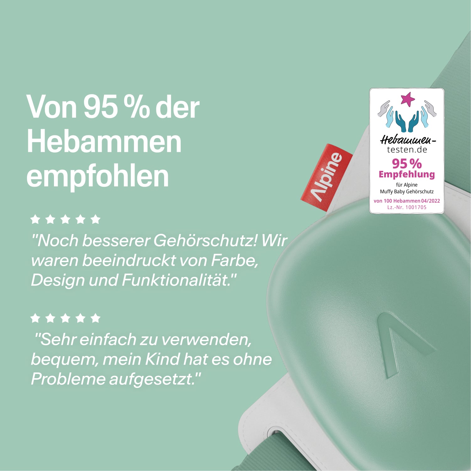 Alpine Muffy sage-green Gehörschutz, empfohlen von 95% der Hebammen, mit 5-Sterne-Bewertungen 
