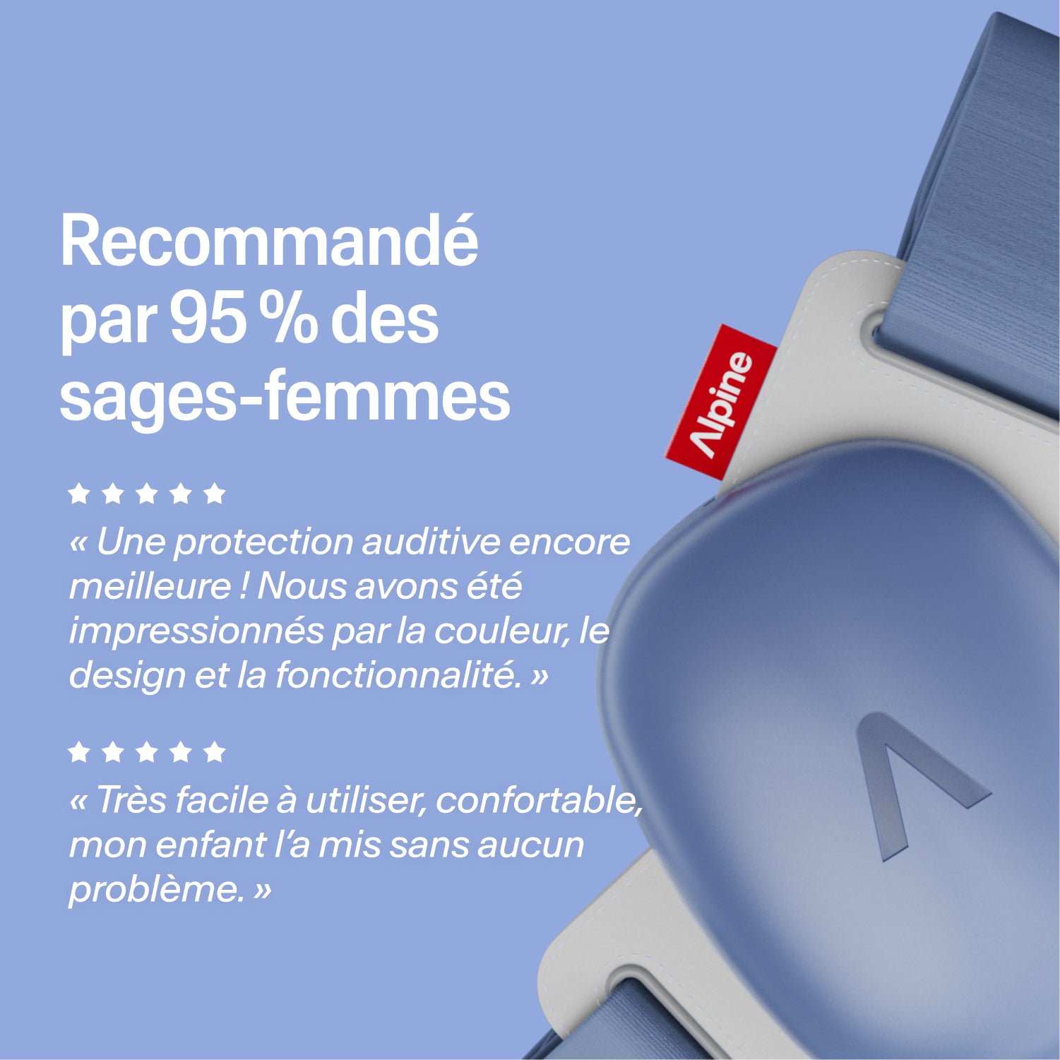 Protège-oreilles Alpine Muffy blue, recommandés par 95% des sages-femmes, avis 5 étoiles 