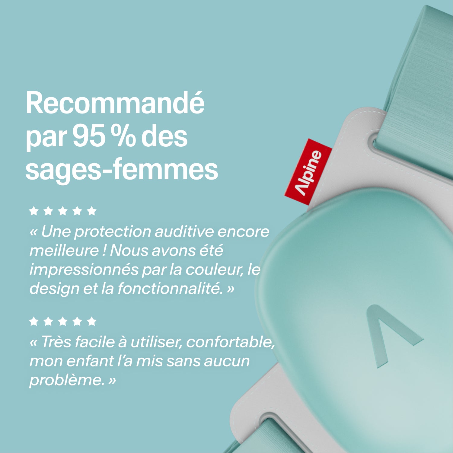 Protège-oreilles Alpine Muffy fresh aqua, recommandés par 95% des sages-femmes, avis 5 étoiles 