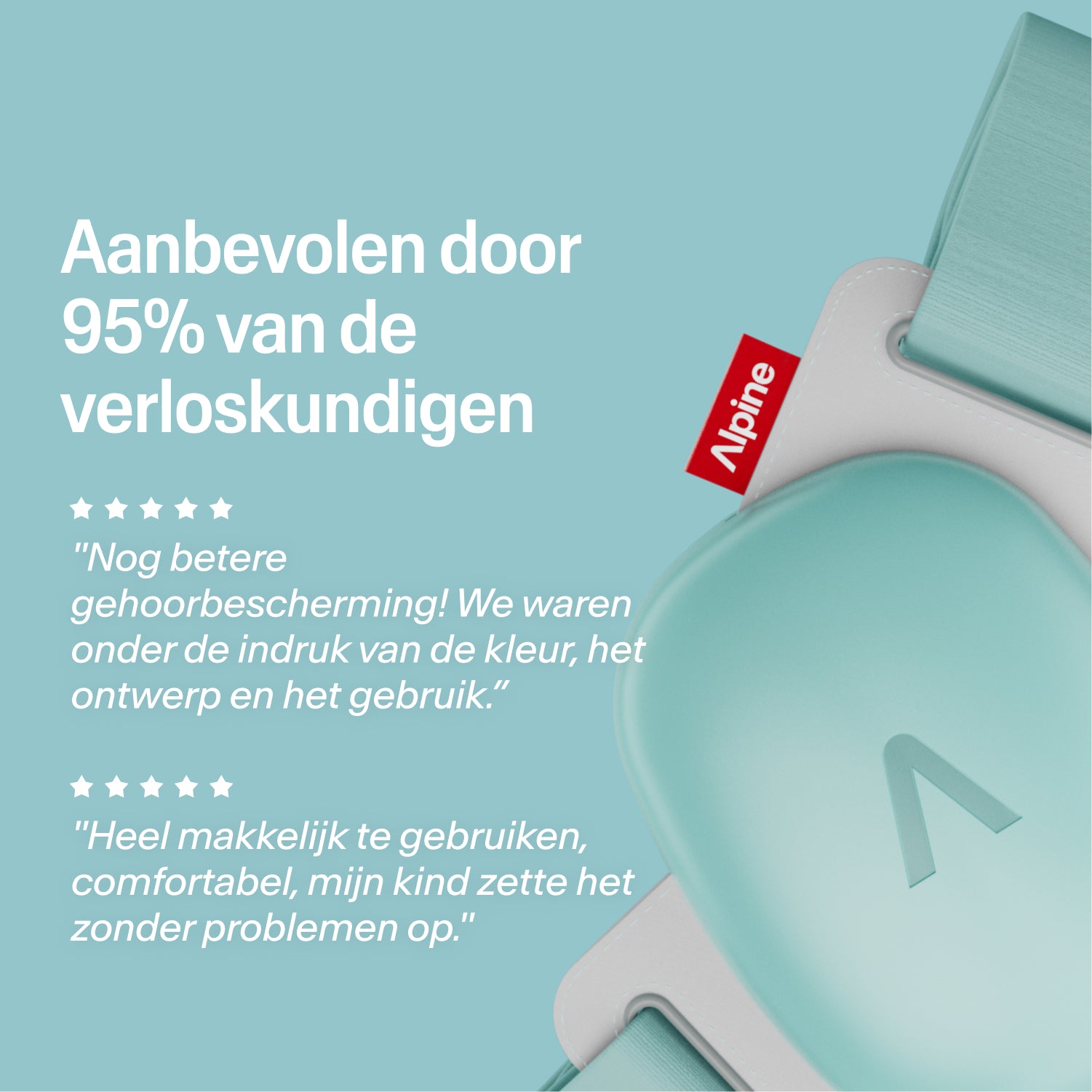 Alpine Muffy fresh aqua oorkappen, aanbevolen door 95% van de verloskundigen, met 5-sterren reviews 