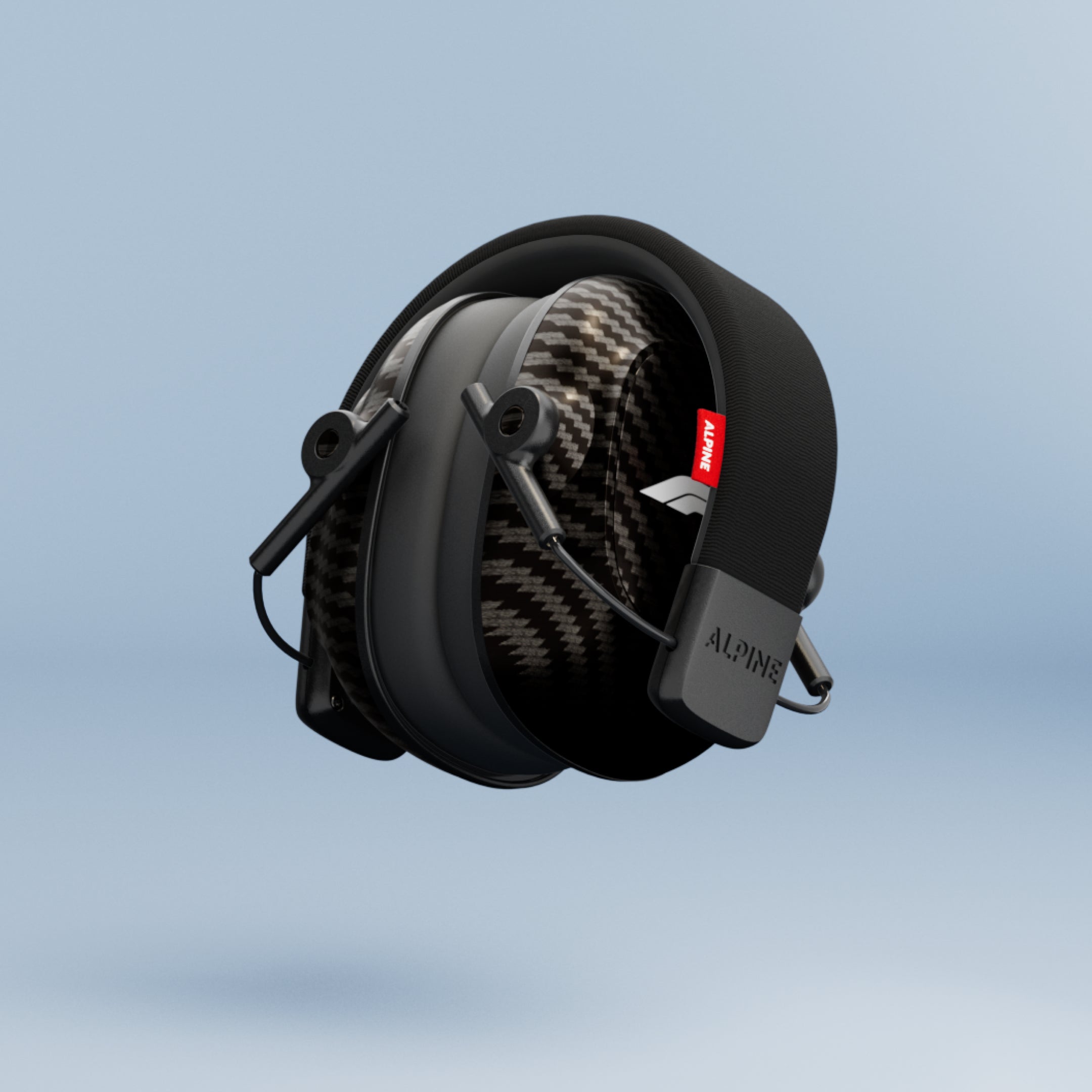 Alpine Formula 1 Earmuffs folded into a compact shape