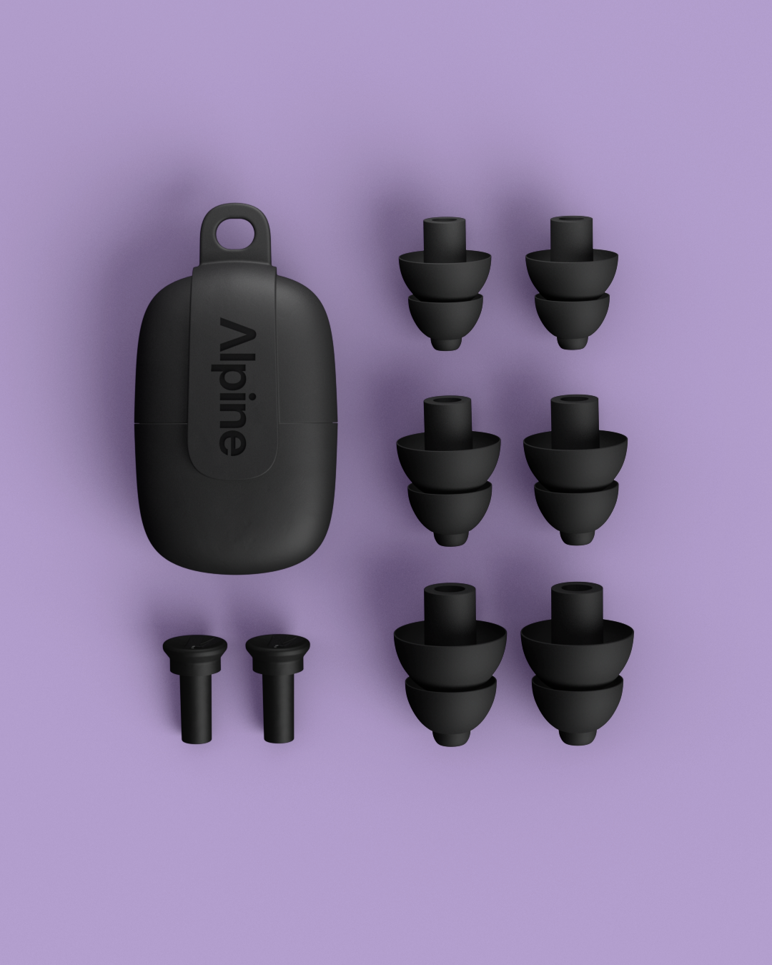 Alpine PartyPlug festivaloordoppen overzicht inclusief opzetstukken in meerdere maten en etui black #color_black