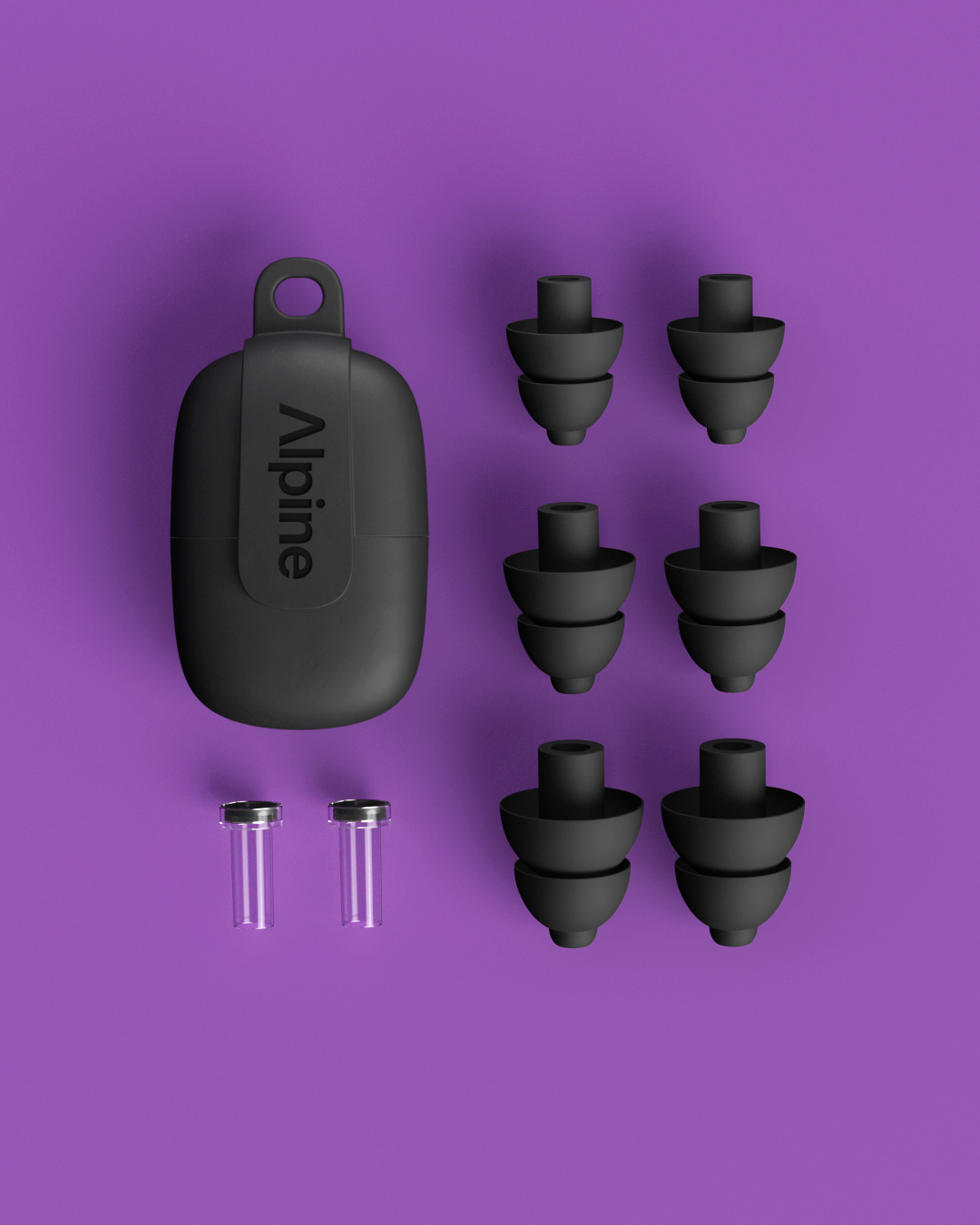 Alpine PartyPlug Pro festivaloordoppen overzicht inclusief opzetstukken in meerdere maten en etui black #color_black