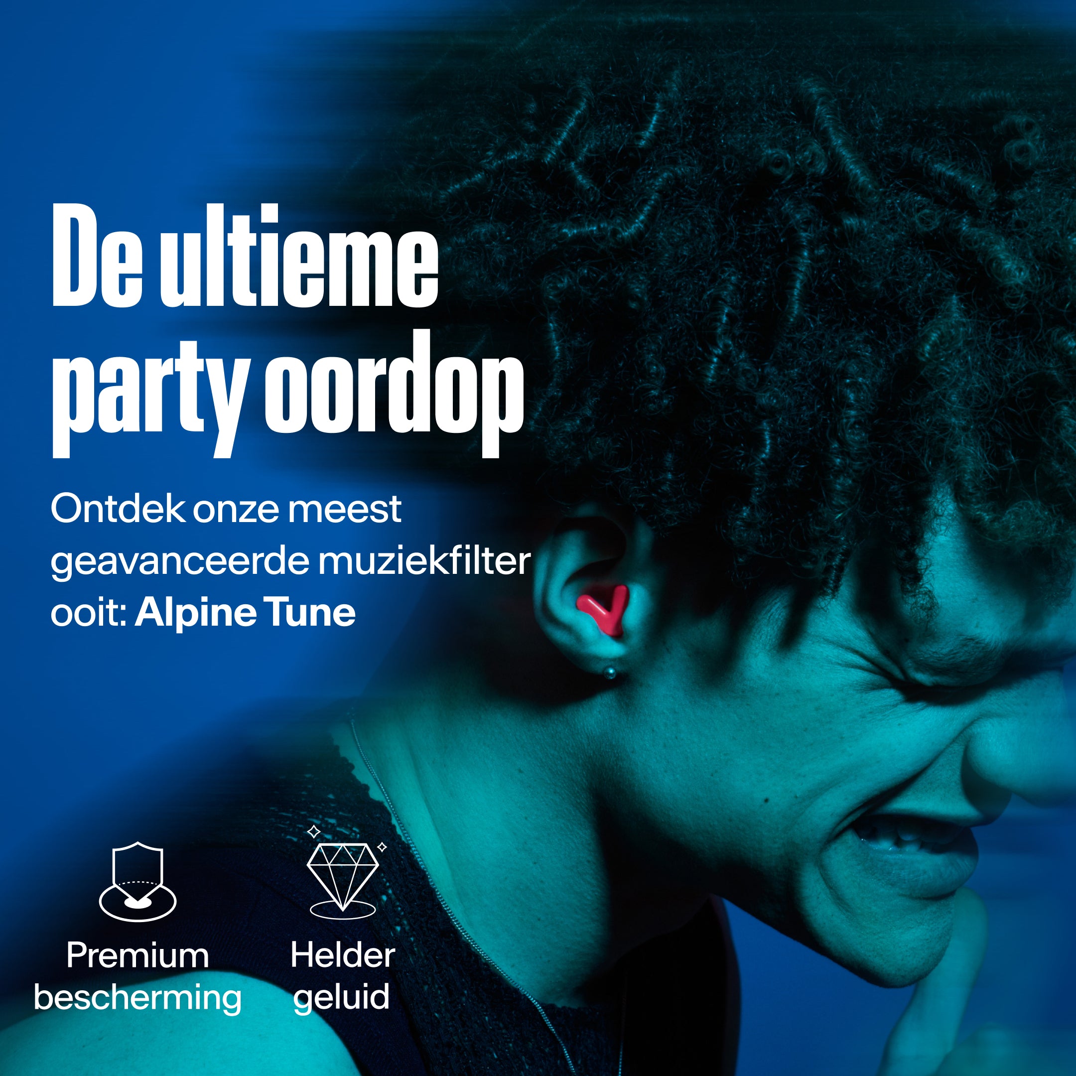 Man draagt Alpine Tune in neon-pink – toont USP geavanceerde muziekfilter 