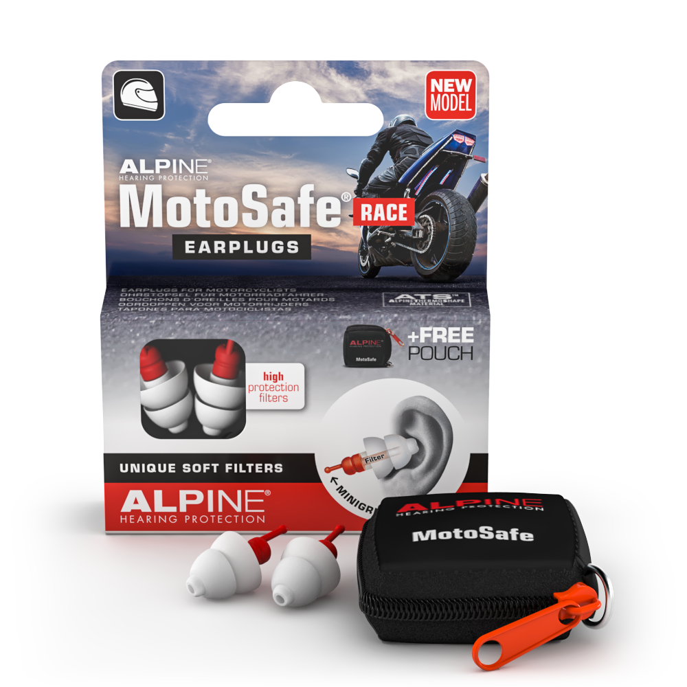 Alpine MotoSafe Race oordoppen voor motorrijders  Alpine hearing protection Oordoppen oorkappen beschermen uw oor red dot award Motorrijden 