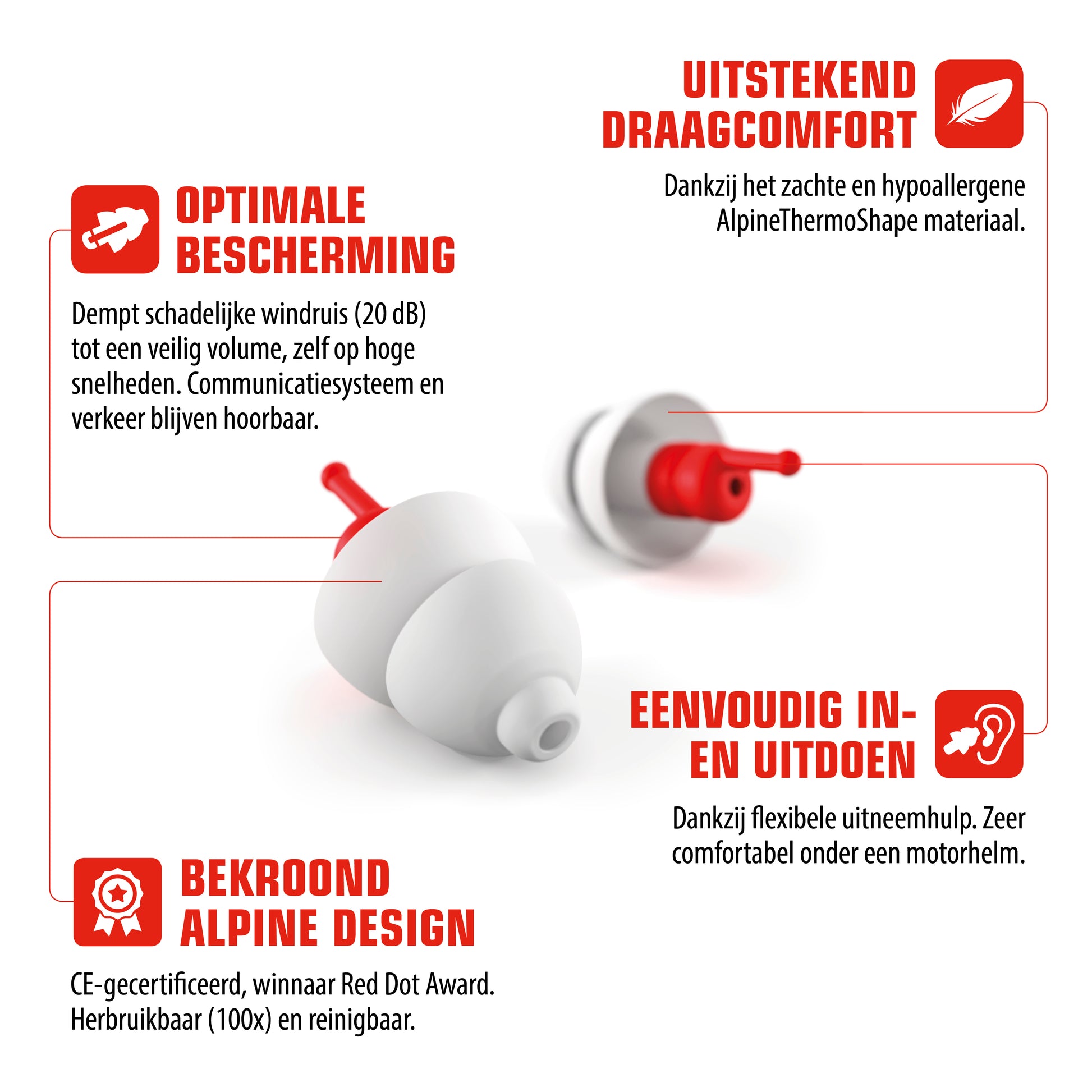 De nummer 1-oordop voor op de weg of het circuit  Alpine hearing protection Oordoppen oorkappen beschermen uw oor red dot award Motorrijden 
