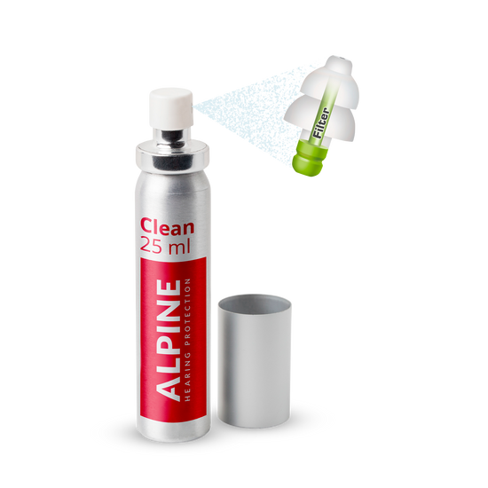Alpine reinigingsspray voor het reinigen van gehoorbescherming Alpine Clean Alpine hearing protection Oordoppen oorkappen beschermen uw oor red dot award