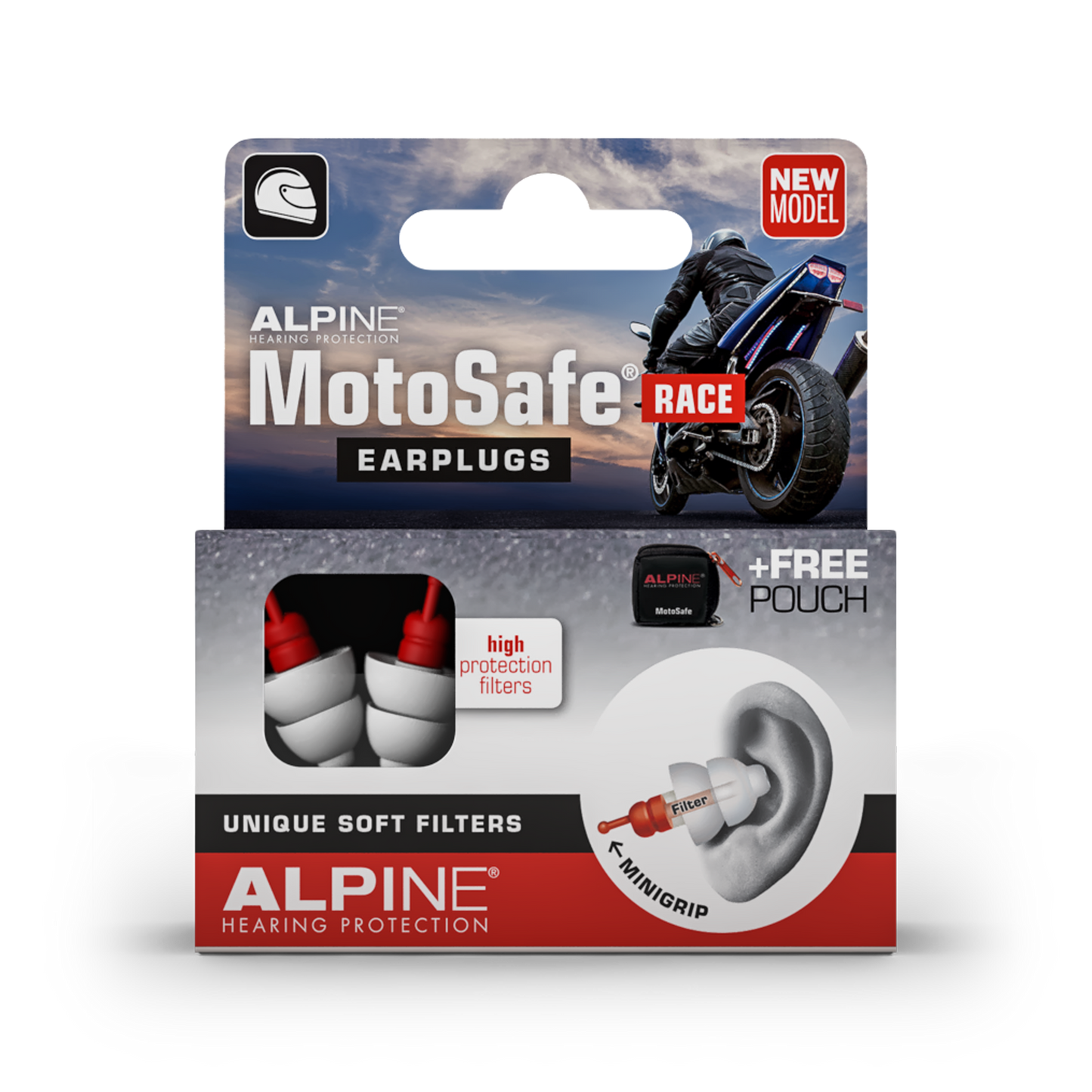 Alpine MotoSafe Race oordoppen voor motorrijders  Alpine hearing protection Oordoppen oorkappen beschermen uw oor red dot award Motorrijden 