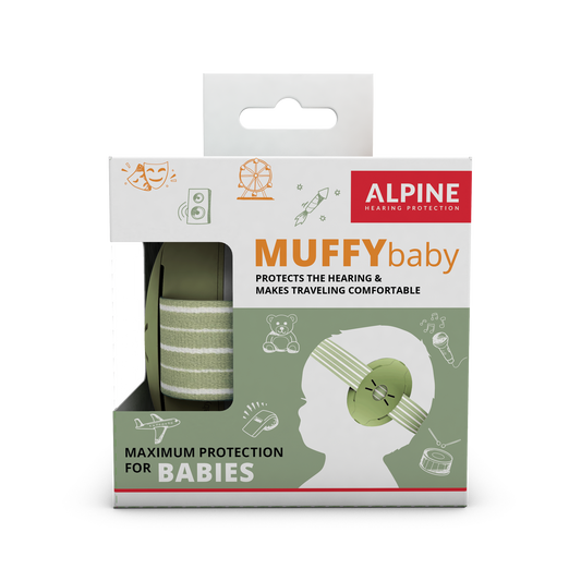 Alpine Muffy Baby oorkappen voor baby's Alpine hearing protection Oordoppen oorkappen beschermen uw oor red dot award   Muffy Baby groen