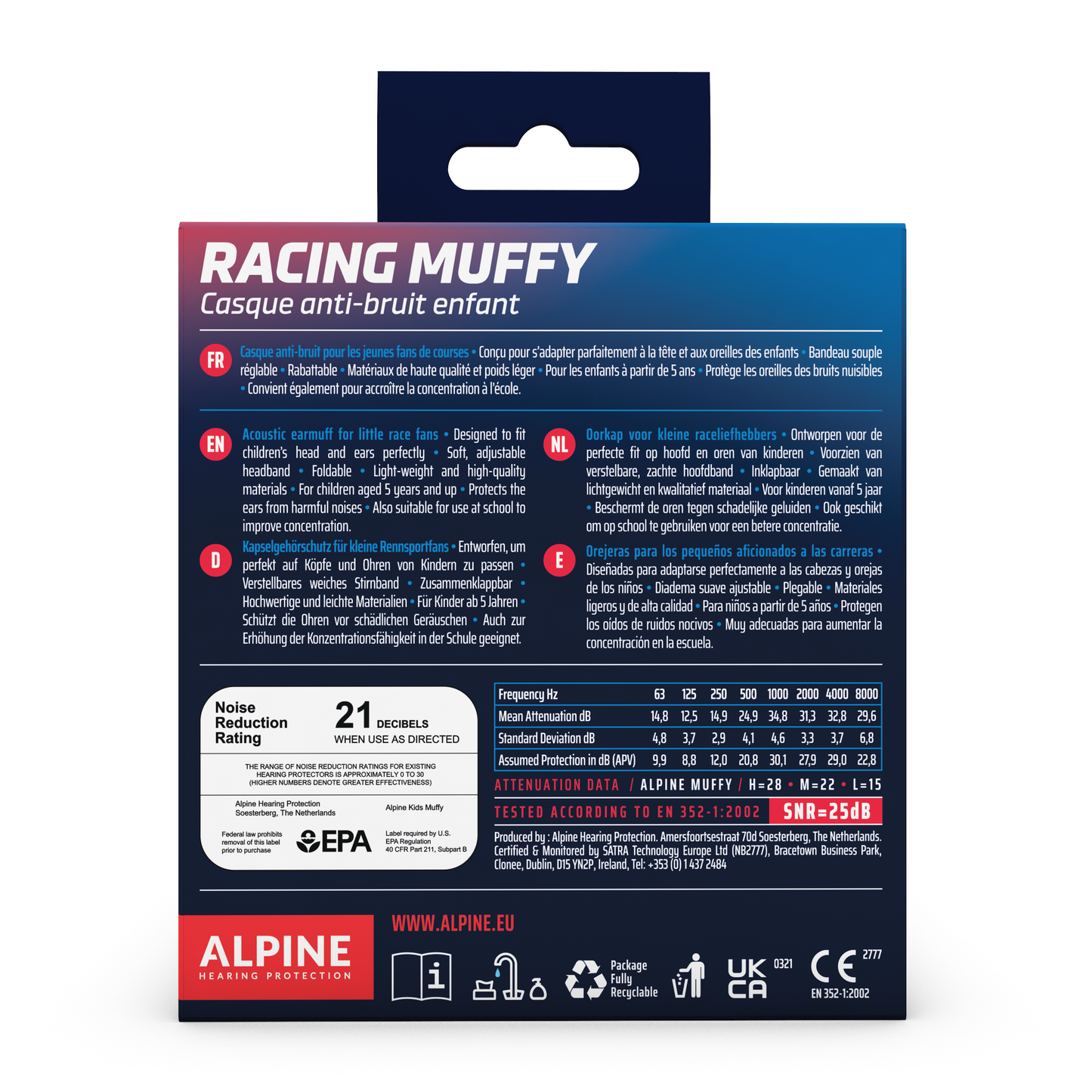 Racing Muffy Kids 24h Le Mans Alpine hearing protection Oordoppen oorkappen beschermen uw oor red dot award